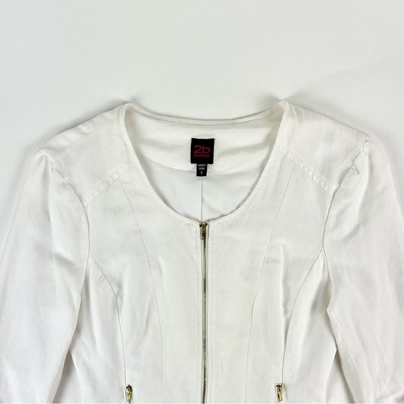 Bebe 2B White Linen Roll-Tab Sleeve Zip Jacket - Picture 4 of 7